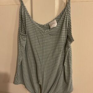 LIVI OLIVIA RAE M. Striped Sage Green Tank Top TIE FRONT 36”C12”L